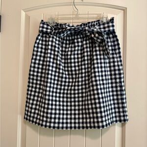 J Crew High-Waisted Navy and White Gingham Skirt